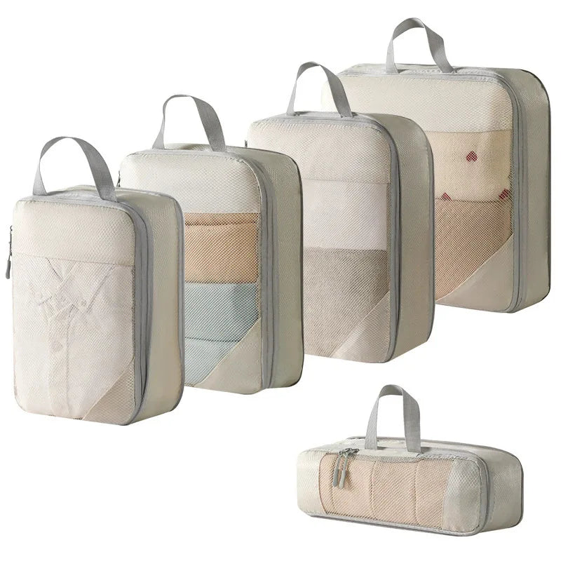  Travel Storage Bag 5-piece Set With Mesh Compression Storage Bag  Luggage Organizer Bag  Space Saving Portable Set
