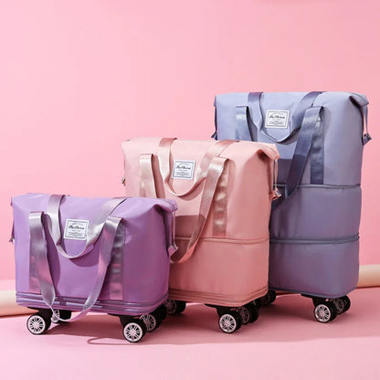 Large Capacity Travel Bag with Spinner Wheels Waterproof Wet Dry Separation Expandable Luggage for Students Business Maternity