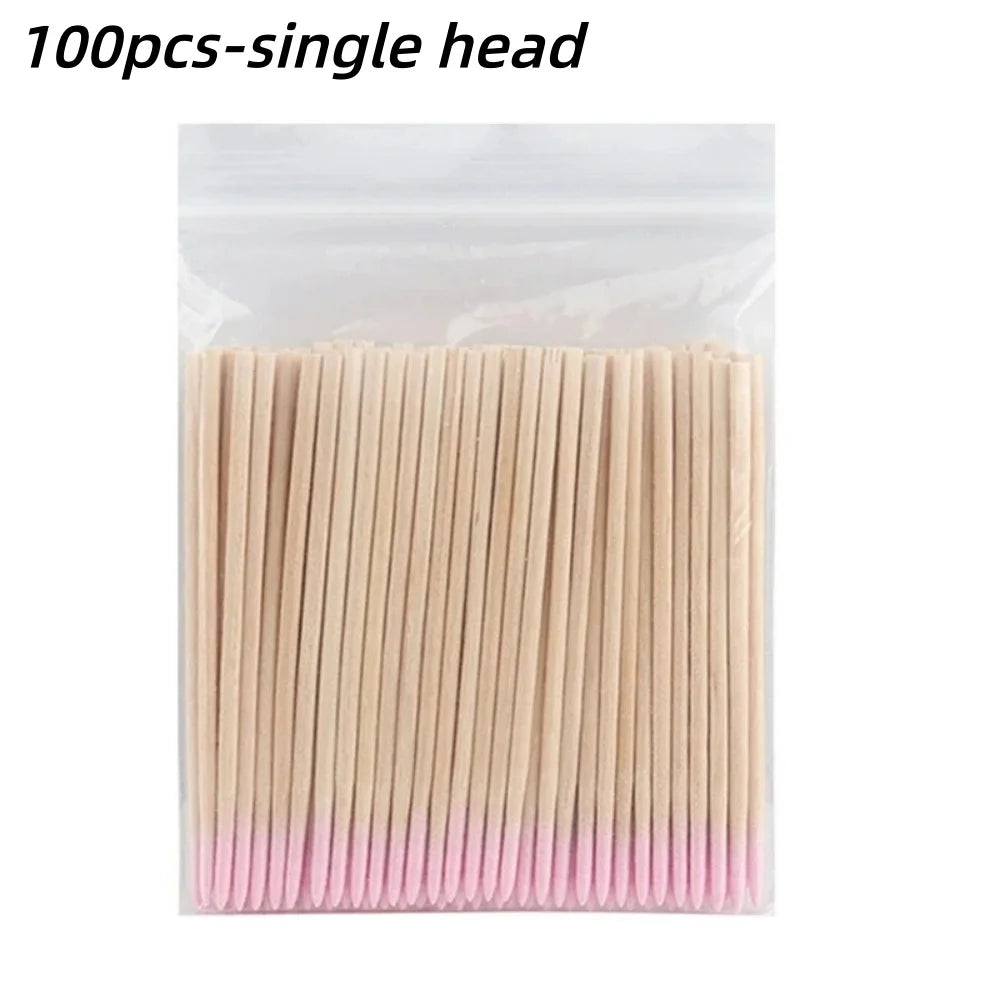 50/100/300/500 Nails Wooden Tip Cotton Stick Buds Disposable Ultra-Detail Corrector Nail Polish Remover Clean Sticks Manicure Tools
