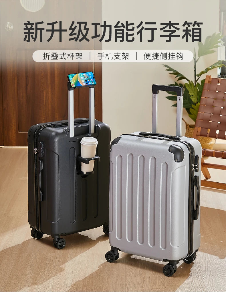 20-28 Inch Luggage Suitcase with Wheels Travel Bag Featuring Cup Holder and Phone Stand - Essential Travel Companion for Safety