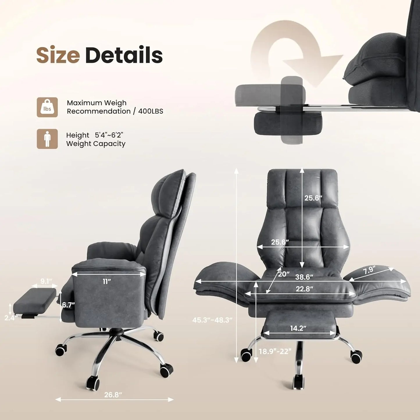 Big and Tall Office Chair, Flip Armrests for Pets & Cross Legged Sitting, Executive Ergonomic Computer Gaming Chair, Customized