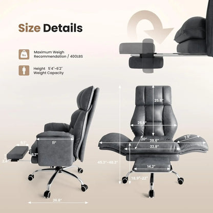 Big and Tall Office Chair, Flip Armrests for Pets & Cross Legged Sitting, Executive Ergonomic Computer Gaming Chair, Customized