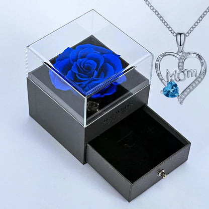 Luxury Preserved Flower Gift Box With Purple Rose & "MOM I Love You" Heart Pendant Necklace - Elegant Mother's Day Anniversary