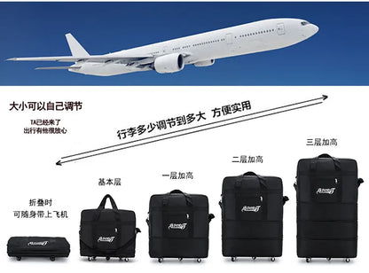 Travelling Pack Wheels For Women Men Expandable Foldable Trolley Luggage Versatile Black Suitcase for Weekend Trip Overnight Bag
