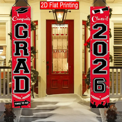 VIKAMA 2026 Graduation Season Door Banner Red and Black Academic Cap Logo Indoor/Outdoor Hanging Backdrop Graduation Party Decor