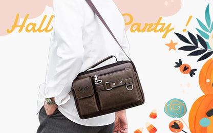 JEEP BULUO Multi-Function Business Handbags New Man's Shoulder Bag Large Capacity Leather Messenger Bag Crossbody Big Brand