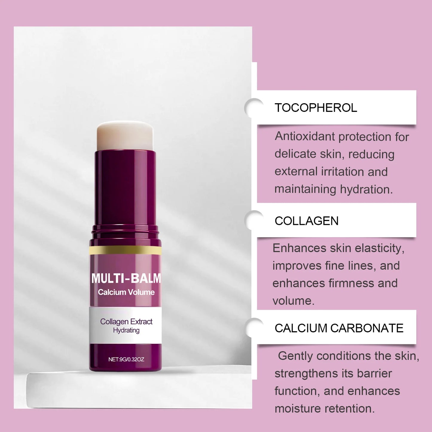 Calcium Volume Multi Balm Korean Skincare Stick Face & Eye Cream Collagen Deep Moisturizing Anti-Wrinkle Suitable for Pre Makeup