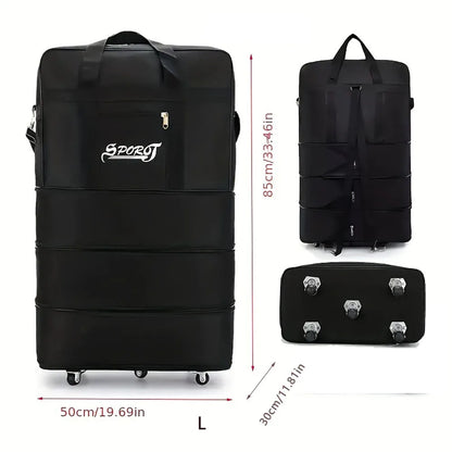 Travelling Pack Wheels For Women Men Expandable Foldable Trolley Luggage Versatile Black Suitcase for Weekend Trip Overnight Bag