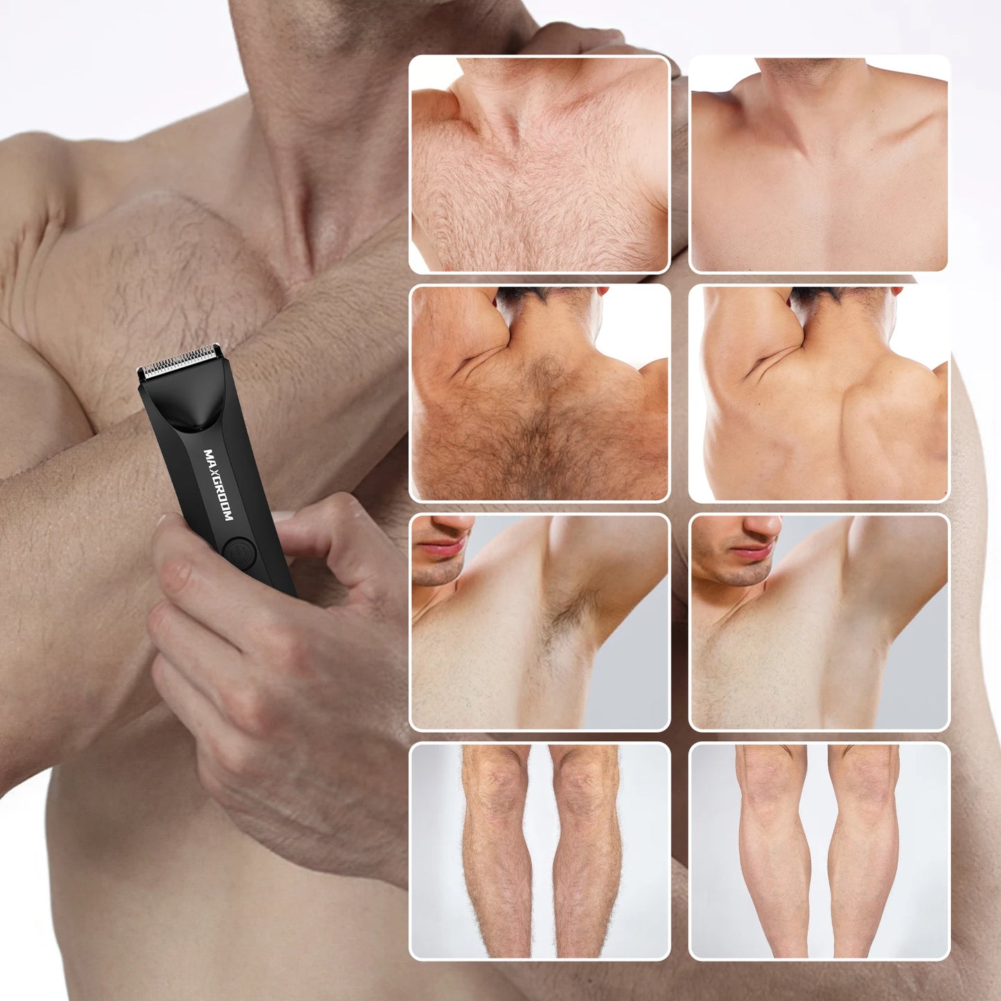 MAXGROOM Body Hair Trimmer Shaver for Men Ball Trimmer for Groin Pubic Replaceable Ceramic Blade Electric Razor Waterproof