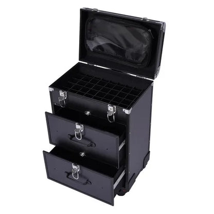 Rolling Makeup Train Case Travel Cosmetic Organizer Box with Dividers Cosmetic Trolley with Lock Cosmetics Storage Organizer