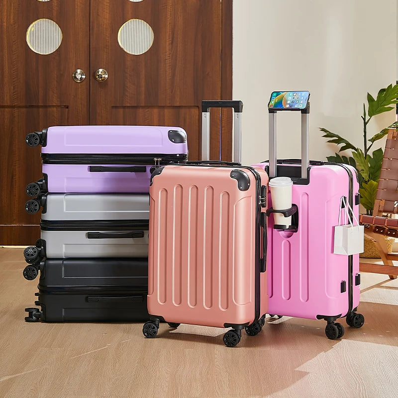 20-28 Inch Luggage Suitcase with Wheels Travel Bag Featuring Cup Holder and Phone Stand - Essential Travel Companion for Safety
