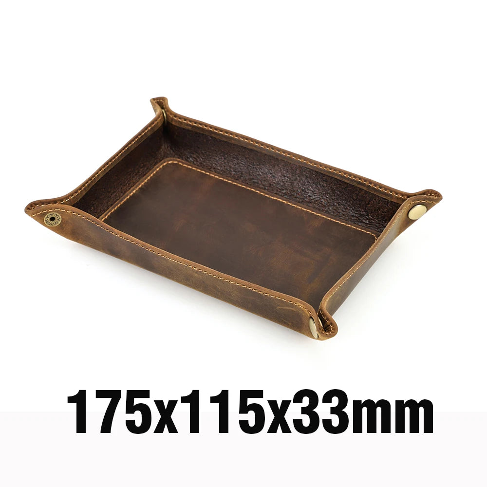 Genuine Leather Foldable Storage Trays Cowhide Square Tray Key Wallet Coin Organizer Home Office Desktop Storage Sundries Box