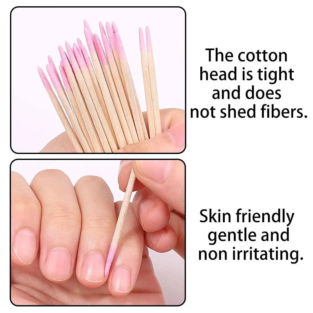 50/100/300/500 Nails Wooden Tip Cotton Stick Buds Disposable Ultra-Detail Corrector Nail Polish Remover Clean Sticks Manicure Tools