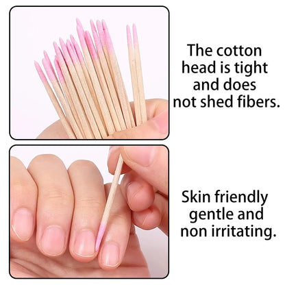 50/100/300/500 Nails Wooden Tip Cotton Stick Buds Disposable Ultra-Detail Corrector Nail Polish Remover Clean Sticks Manicure Tools