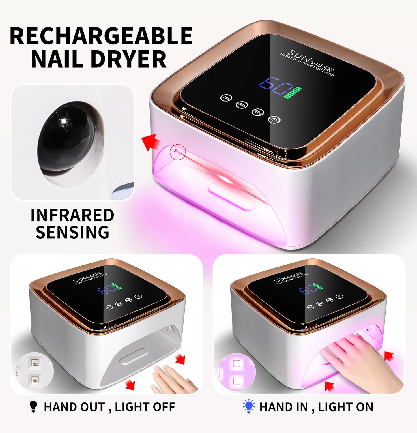Professional UV LED Nail Lamp 57 LED Light Beads Rechargeable Nail Dryer Quickly Cure All Gel Nail Polish Curing Lamp Tool