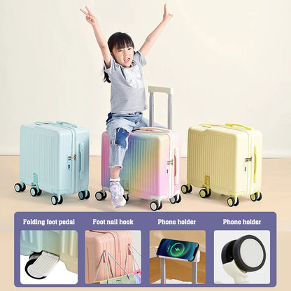 18"Hand Carry Luggage Portable Boarding Baggage 6 Wheels ZIPPER lock luggage Can Sit Down Kids Luggage