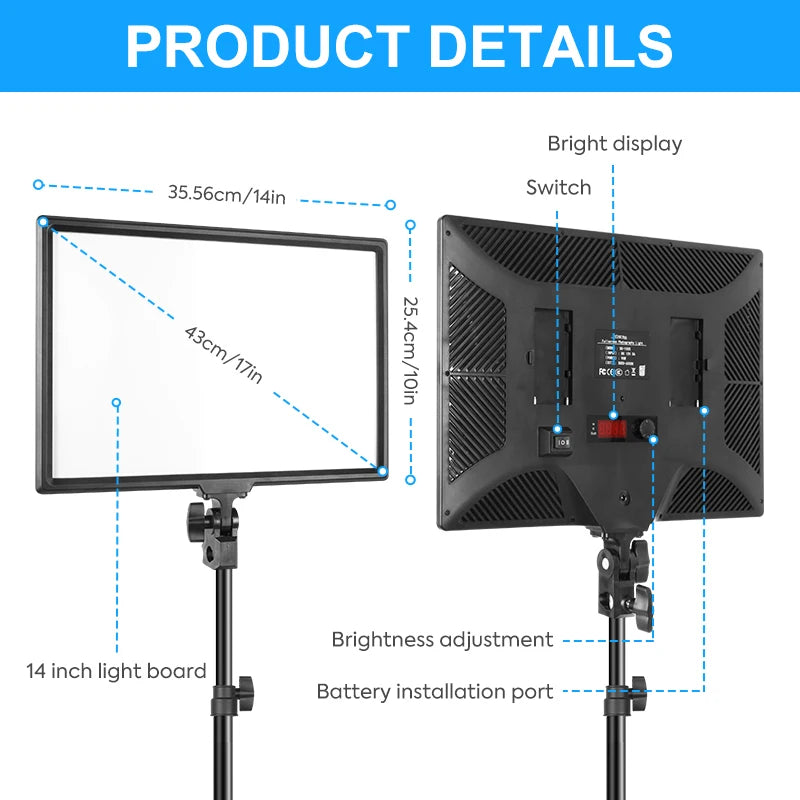 17"/43cm Led Video Lamp Panel Display CRI 95+ Photography Lighting With 2M Stand Remote Light For Beauty Makeup Studio Light Set