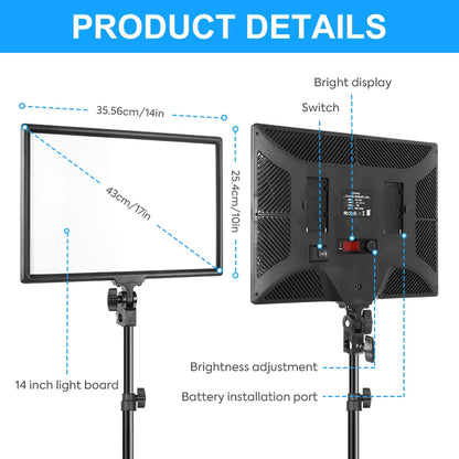 17"/43cm Led Video Lamp Panel Display CRI 95+ Photography Lighting With 2M Stand Remote Light For Beauty Makeup Studio Light Set