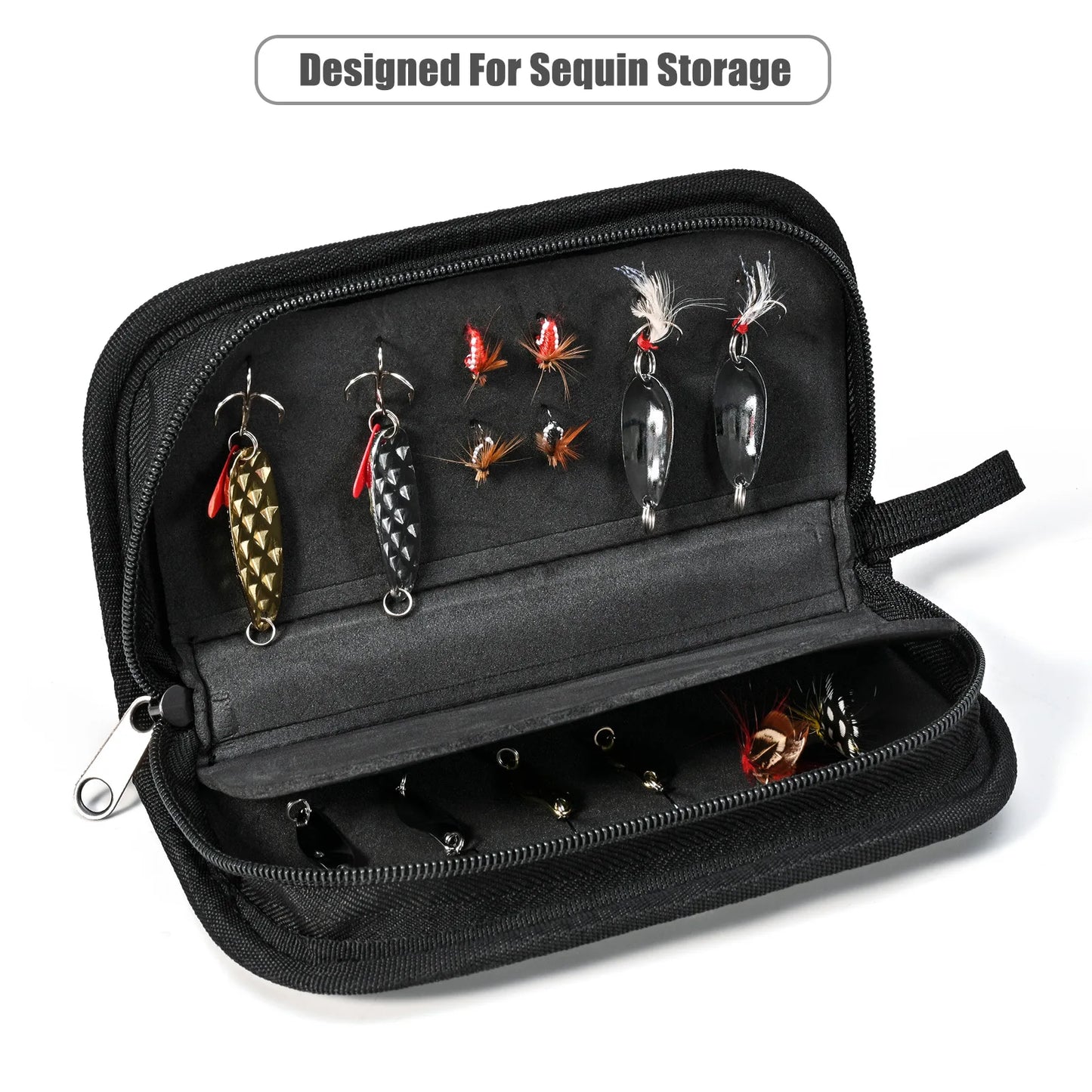 Spoon Spinner Fly Fishing Lures Bag Baits Storage Carrying Case Lure Storage Wallet With Zipper Nylon Green Cloth Tackle Bag