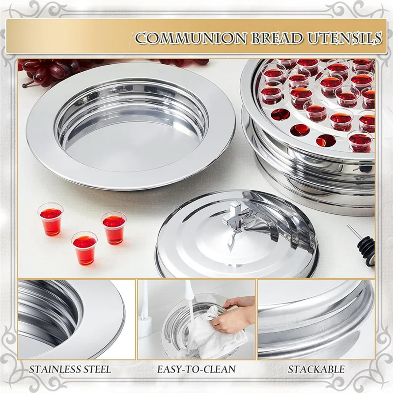 Holy Communion Tray Withcover Communion Plates Polished Church Supplies Ware Sets Plate Church Supplies Set