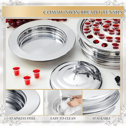 Holy Communion Tray Withcover Communion Plates Polished Church Supplies Ware Sets Plate Church Supplies Set