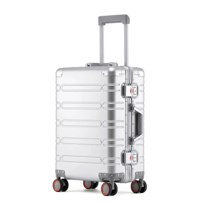 Large-Capacity 100% Aluminum Travel Luggage 20/24/29 Inch 360° Spinner Wheels TSA Lock Carry-On Checked Trolley Suitcase
