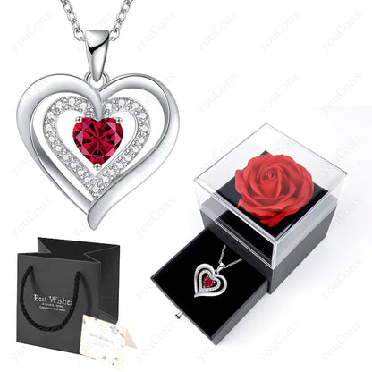 Zircon Heart Pendant Necklace With Rose Bow Box 2025 New Jewelry Set For Girlfriend Mother Christmas Anniversary Valentine Gift