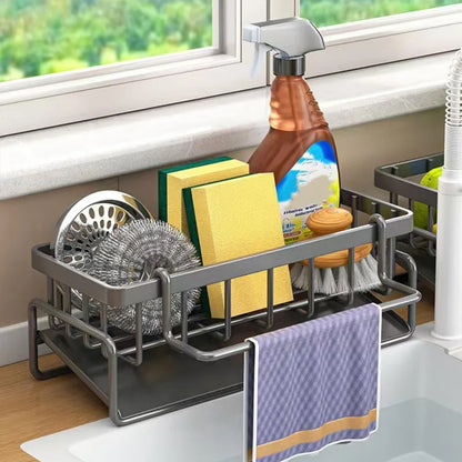 1-Pack Heavy-Duty Kitchen Sink Caddy - Rust-Resistant Metal Storage Rack with Drain Tray, 23×9×10cm High-Load Capacity