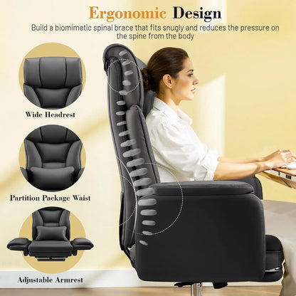 Big and Tall Office Chair, 400LBS Wide Leather Executive Chair, Reversible Armrest for Pets Criss Cross Legged,, Customized