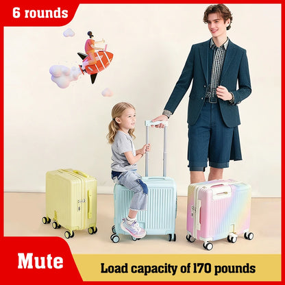 18"Hand Carry Luggage Portable Boarding Baggage 6 Wheels ZIPPER lock luggage Can Sit Down Kids Luggage