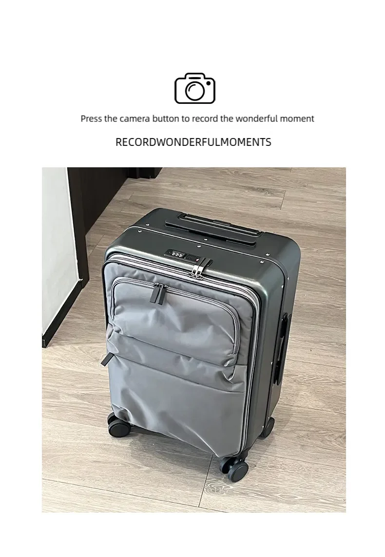 Front Opening Luggage Aluminum Frame Softside Luggage with Spinner Wheels Men Carry-On Luggage Women Travel Trolley Case 20 Inch