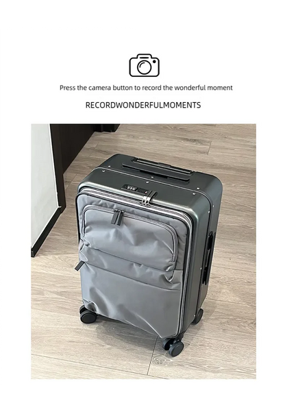 Front Opening Luggage Aluminum Frame Softside Luggage with Spinner Wheels Men Carry-On Luggage Women Travel Trolley Case 20 Inch