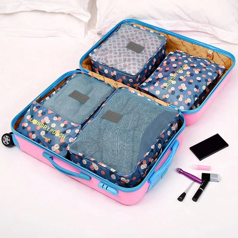 6pcs Travel Organizer Set Suitcase Storage Bag Portable Clothes Underwear Shoes Cubes For Travels Makeup Bags Luggage Organizers
