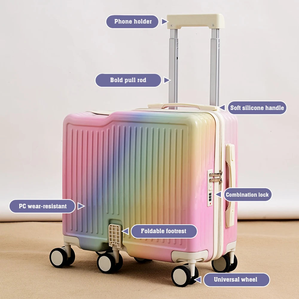 18"Hand Carry Luggage Portable Boarding Baggage 6 Wheels ZIPPER lock luggage Can Sit Down Kids Luggage