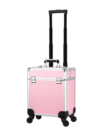 Aluminum Rolling Makeup Case Lockable Cosmetic Salon Organizer Trolley Case with Trays