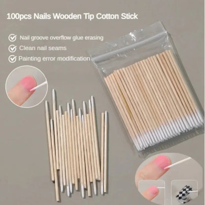 50/100/300/500 Nails Wooden Tip Cotton Stick Buds Disposable Ultra-Detail Corrector Nail Polish Remover Clean Sticks Manicure Tools