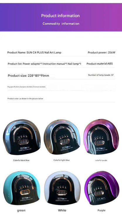256W UV LED Nail Lamp - Fast Curing Smart Sensor Light, Professional Gel Polish Dryer with Handle for Home Salon Use