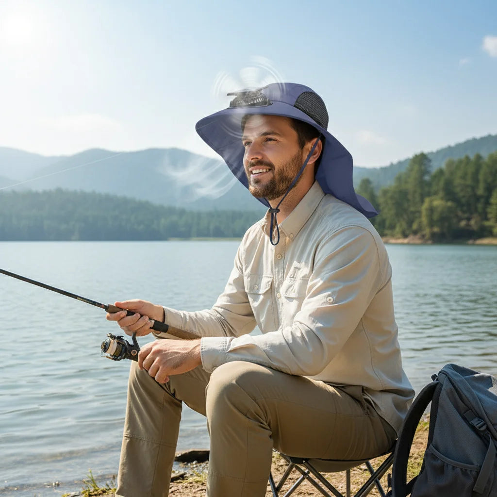 Solar Fan Hat for Men Outdoor Fishing Sun Hat with Cooling Fans Breathable Summer Cap
