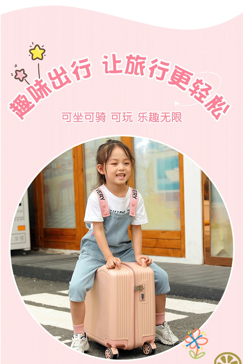 Kids Luggage Lovely Travel Suitcase on Spinner Wheels Sit and Ride Children's Travel Bag Password Carry on Trolley Luggage Bag