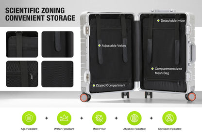 Large-Capacity 100% Aluminum Travel Luggage 20/24/29 Inch 360° Spinner Wheels TSA Lock Carry-On Checked Trolley Suitcase