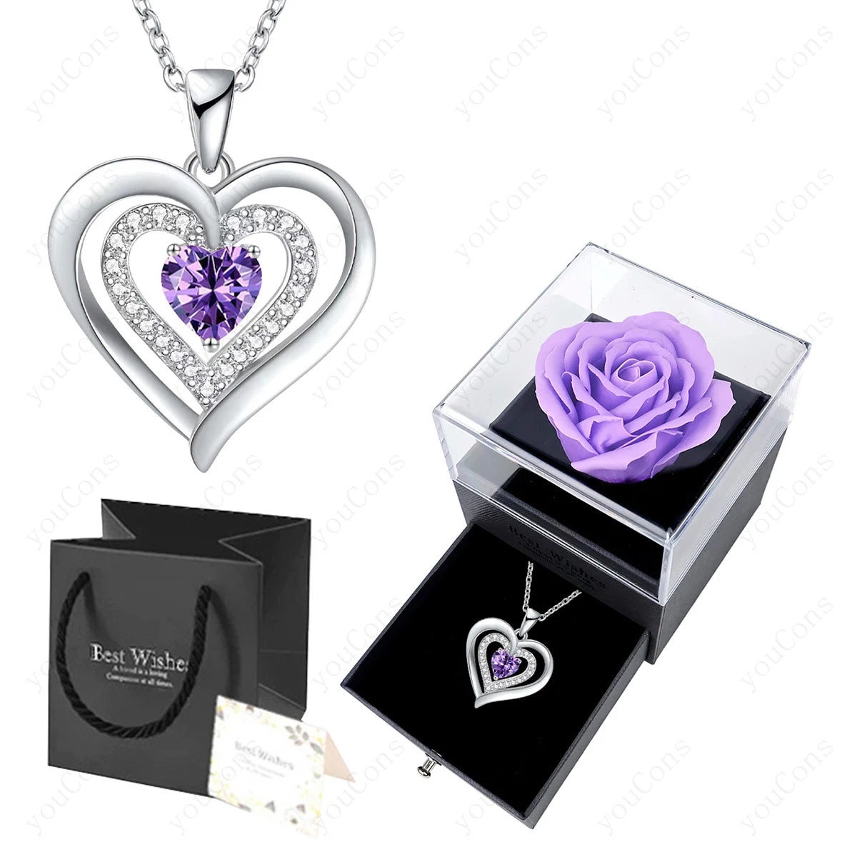Zircon Heart Pendant Necklace With Rose Bow Box 2025 New Jewelry Set For Girlfriend Mother Christmas Anniversary Valentine Gift