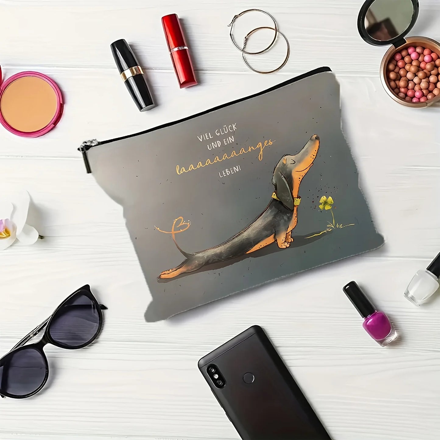 A Cute Dachshund Makeup Bag - Multi-functional Large Capacity Portable Makeup Bag, Perfect Travel Zipper Small Storage Bag