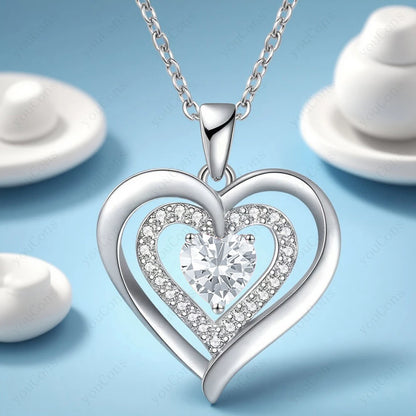 Zircon Heart Pendant Necklace With Rose Bow Box 2025 New Jewelry Set For Girlfriend Mother Christmas Anniversary Valentine Gift