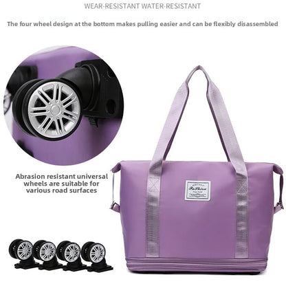 Large Capacity Travel Bag with Spinner Wheels Waterproof Wet Dry Separation Expandable Luggage for Students Business Maternity