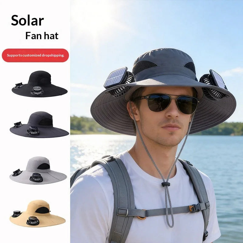 Solar Fan Hat Portable Solar Charging Cap with Fan for Outdoor Camping Fishing Hiking Sunscreen Fisherman Hat