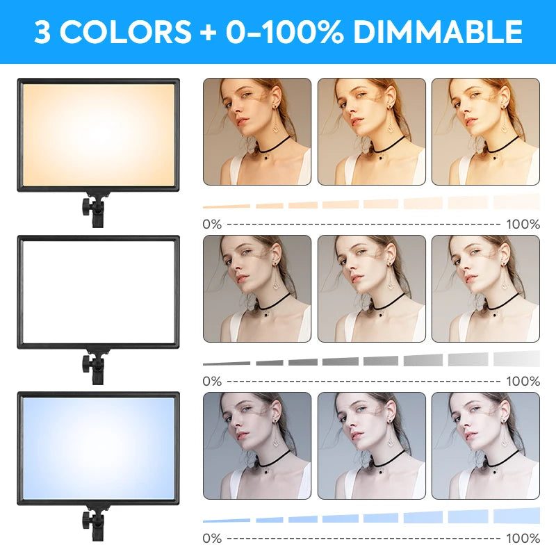 17"/43cm Led Video Lamp Panel Display CRI 95+ Photography Lighting With 2M Stand Remote Light For Beauty Makeup Studio Light Set