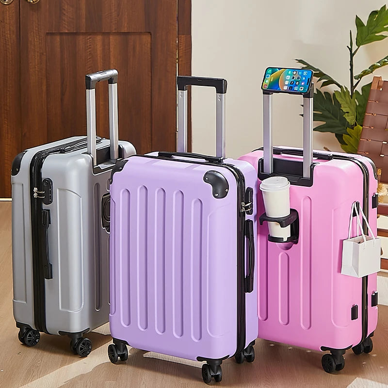 20-28 Inch Luggage Suitcase with Wheels Travel Bag Featuring Cup Holder and Phone Stand - Essential Travel Companion for Safety