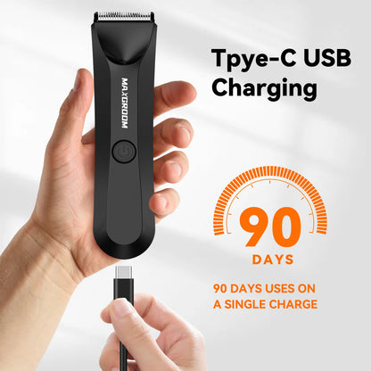 MAXGROOM Body Hair Trimmer Shaver for Men Ball Trimmer for Groin Pubic Replaceable Ceramic Blade Electric Razor Waterproof