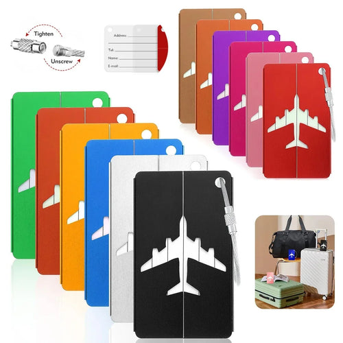 Aluminium Alloy Aircraft Luggage Tag with Name Travel Luggage Tag ID Card Anti-lost Solid Color Travel Accessories