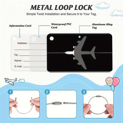 Aluminium Alloy Aircraft Luggage Tag with Name Travel Luggage Tag ID Card Anti-lost Solid Color Travel Accessories